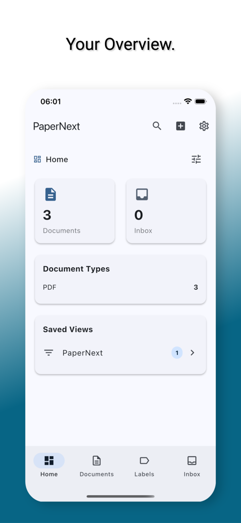 PaperNext home dashboard overview