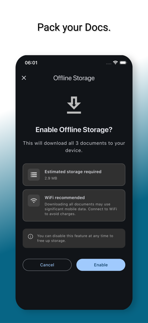 PaperNext offline storage dialog